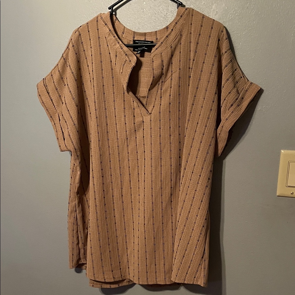 Flower & Feather Striped Tan Blouse